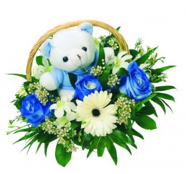 Καλαθάκι με λουλουδια για αγοράκι 